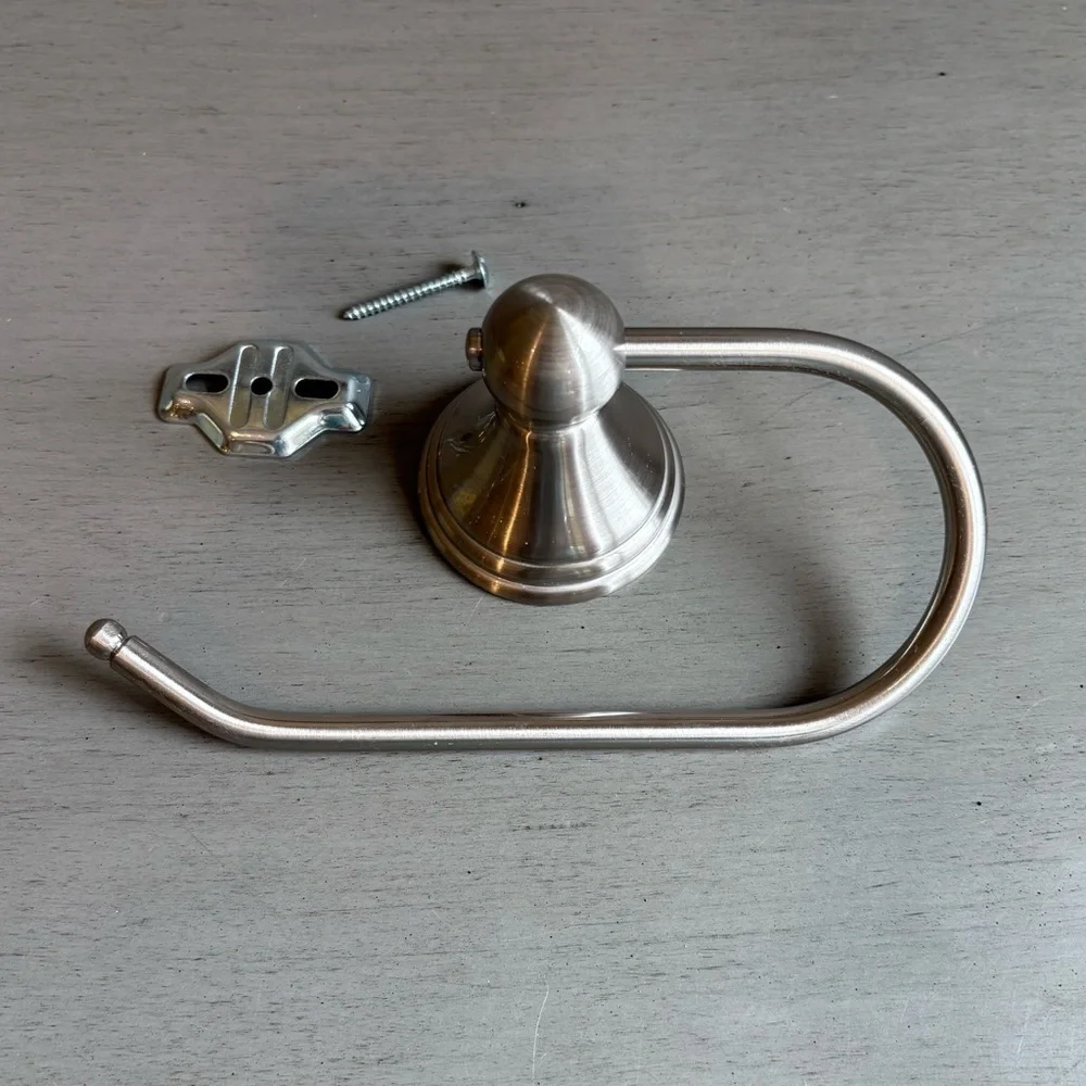Silver Brushed Nickel Toilet Holder Open Arm Design With Mountings Hardware